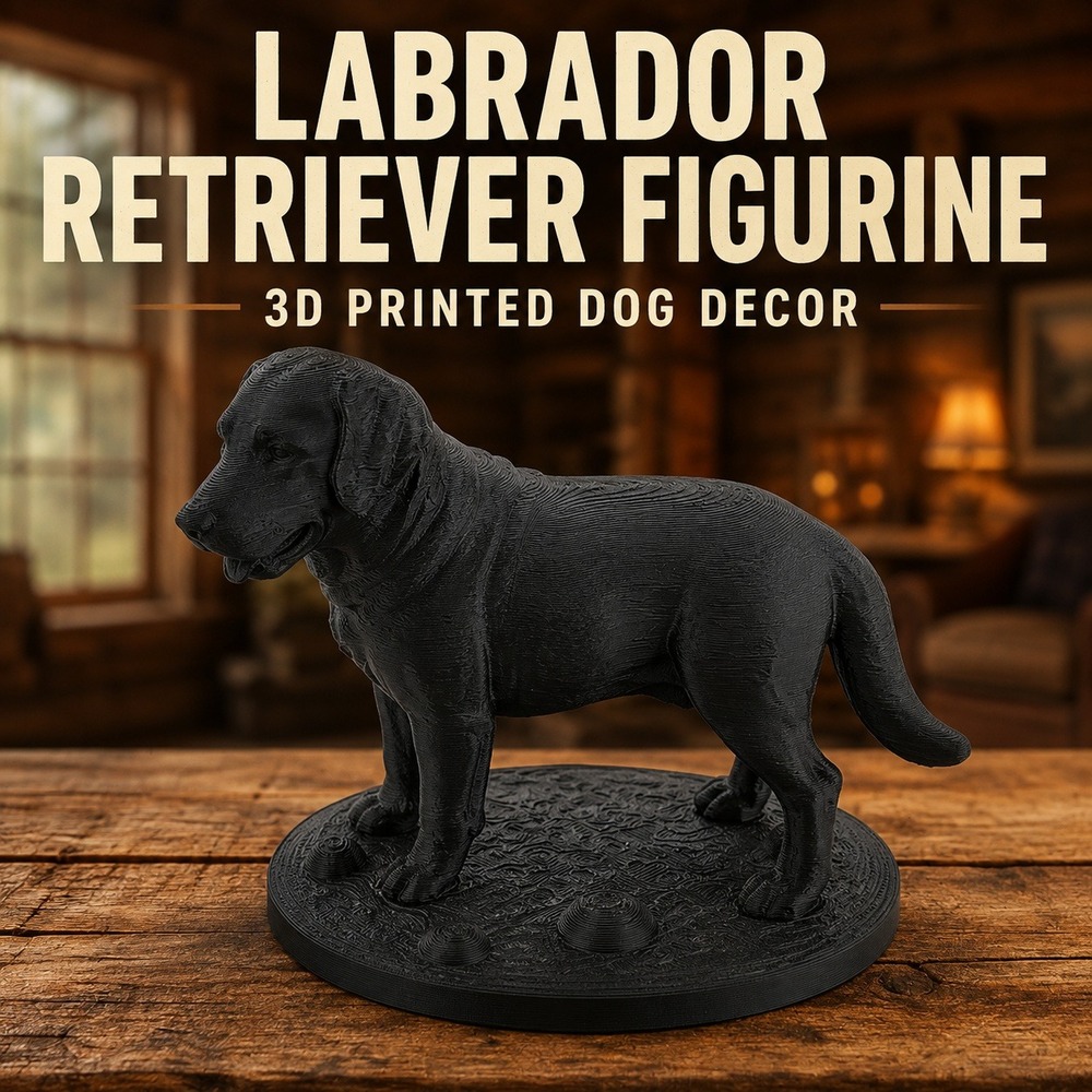 Black Labrador Retriever Figurine 3D Printed Dog Decor Realistic Matte Statue